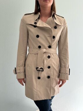 Burberry Tan Double-Breasted Trench Coat with Belt